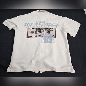 Y2k Makaveli 2 Pac Shirt Mens XL Multicolor Short Sleeve Button Up Money Linen